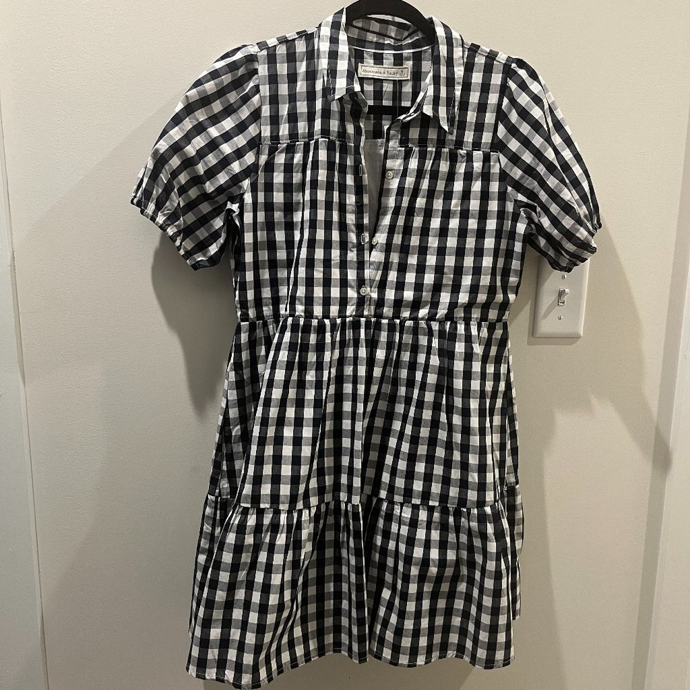 Abercrombie & Fitch Black and White Gingham Tiered Short Sleeve Dress